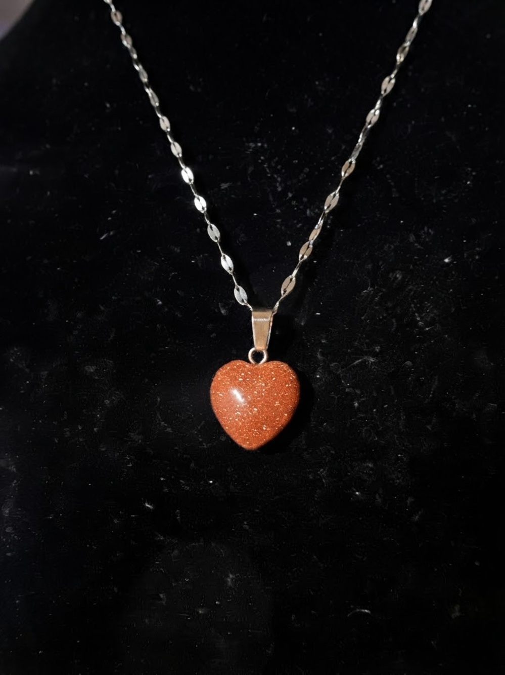 Sparkling Orange Goldstone Heart Pendant Necklace - Women's Jewelry goldstone